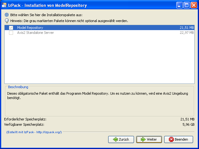 Model Repository und Axis2 Server Installationspakete