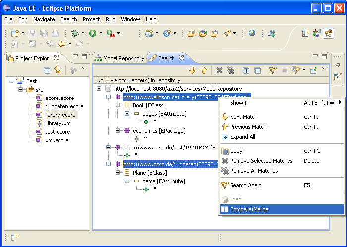 Compare/Merge aus der Search View